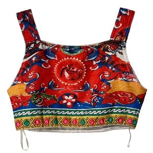 L'Atiste by Amy Baroque Print Crop Top‎ SZ S Colorful Sleeveless Festival Style